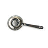 Metallic cocktail strainer on a white background