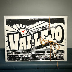 Greetings from Vallejo - Handmade Linocut Card