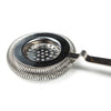 Metallic cocktail strainer on a white background
