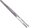 Pair of metal tweezers on a white background